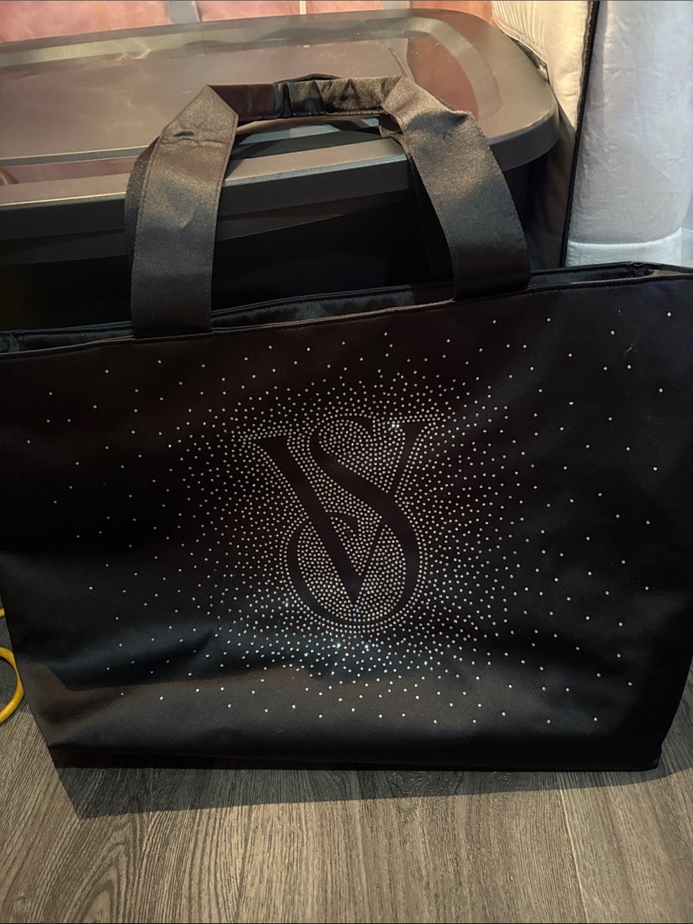 Victoria's Secret Black Rhinestone Logo Tote Bag